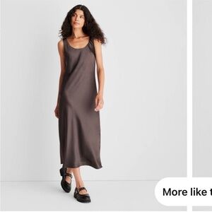 Sleek Brown Satin Slip Dress - Women's